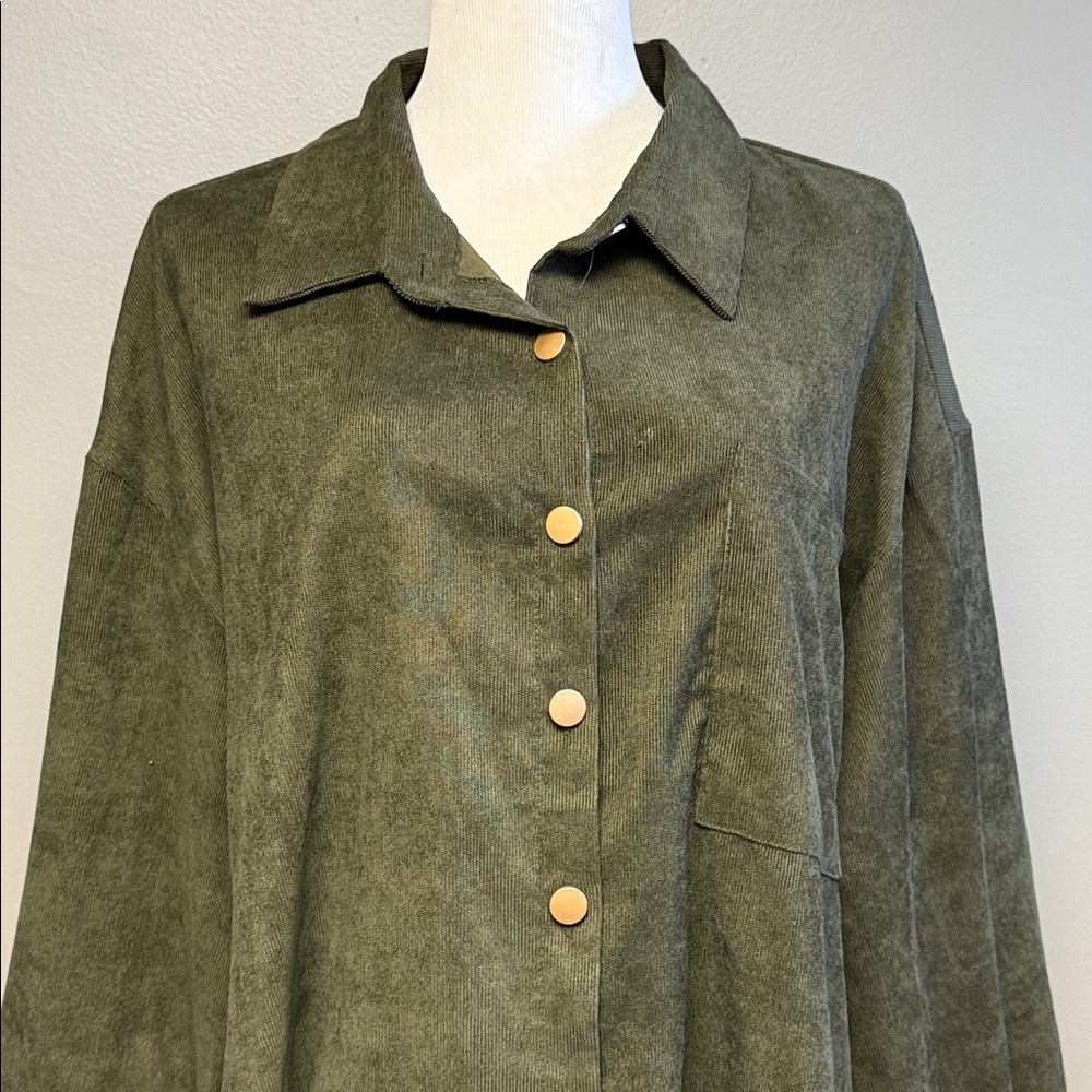 Shein Curve Green Corduroy Button Front Shirt Jacket Size 3XL - Picture 2 of 7
